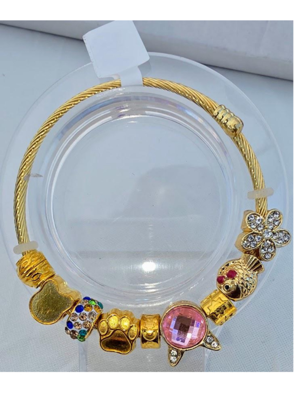 Handmade Charm Bracelet: Acrylic, Resin Beads, Metal Alloy Charms, Golden Snake